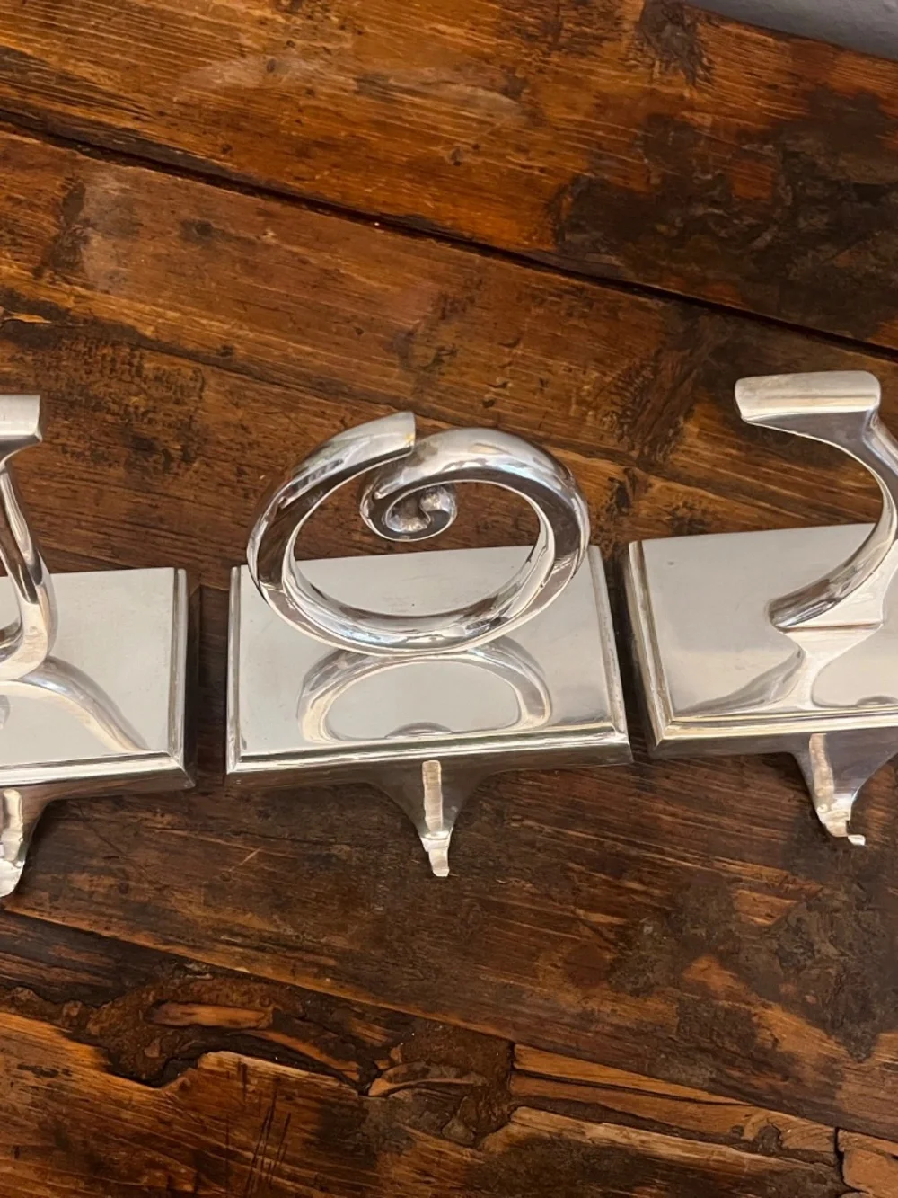 Vintage Pottery Barn JOY Stocking Holders Set of 3 | Heavy 2 lb Silverplate